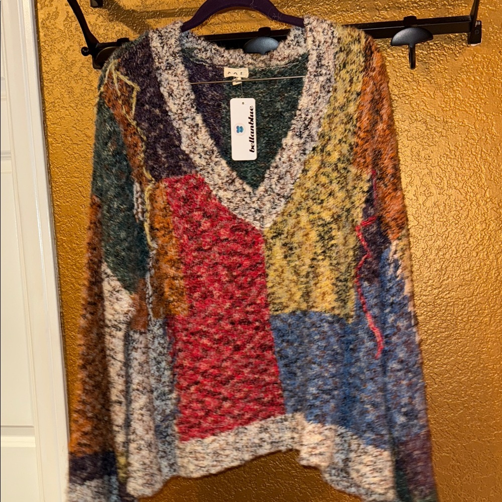 POL Multicolored Patchwork V-Neck Sweater Small N… - image 12